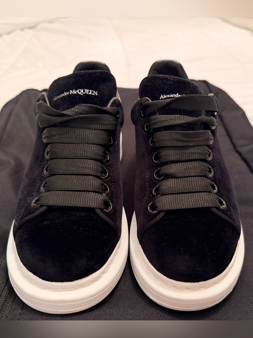 Alexander McQueen Black Velvet Low-Top Sneakers with White Sole women 36.5